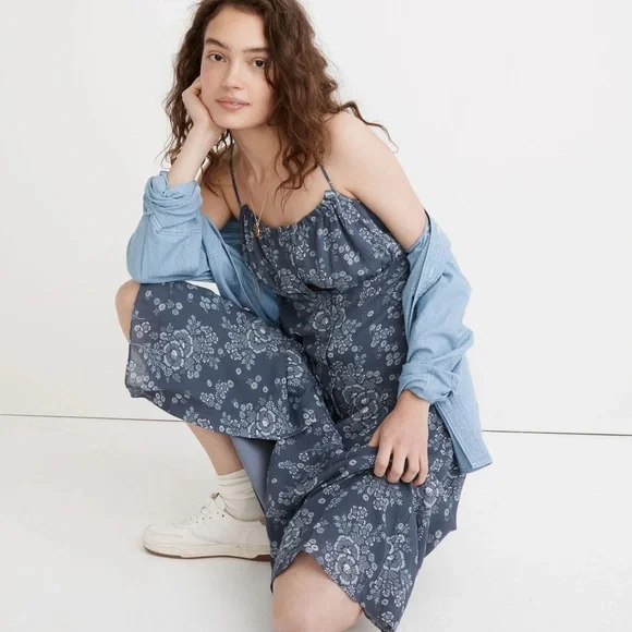 Madewell Tie Back Button Front Midi Dress Sz 4 - Picture 1 of 10